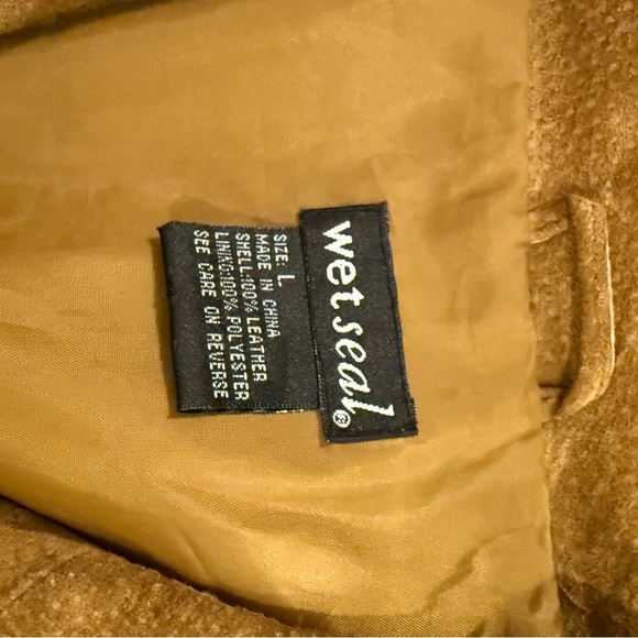 Vtg Y2K Wet Seal Leather Jacket Women’s Sz L Brown Suede Fringe Boho Western 70s - Picture 5 of 11